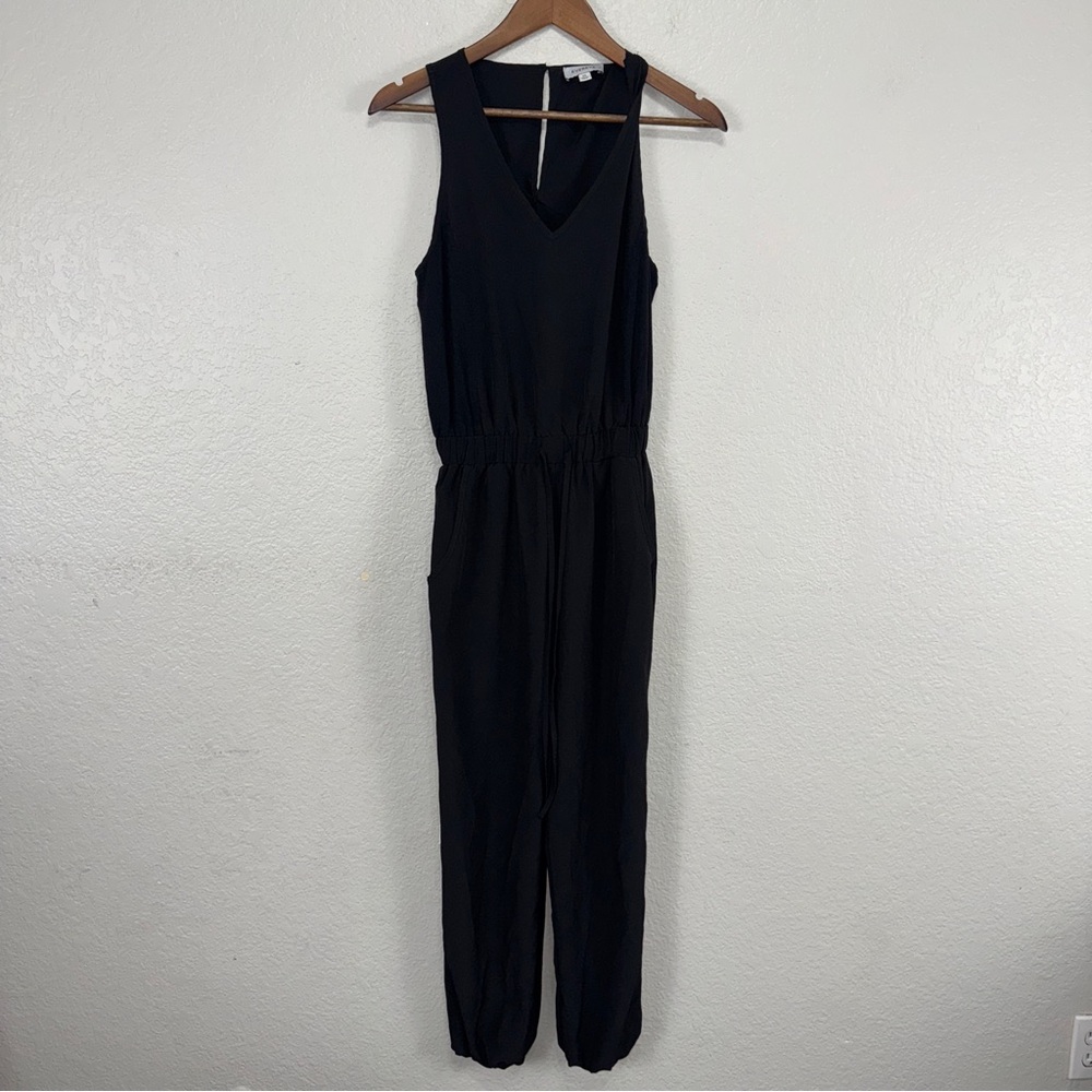 Evereve Black V-Neck Jumpsuit Casual Work Office Gothic‎ Rave Business #cc